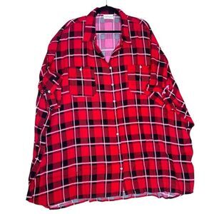 First Love by Lovelyn Red Plaid Button Front Shirt 2X Roll Tab Sleeves